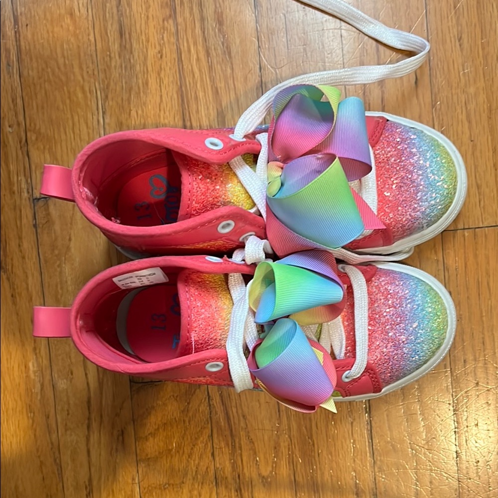 Jojo Siwa Colorful Glitter Kids Sneakers with Rainbow Bow